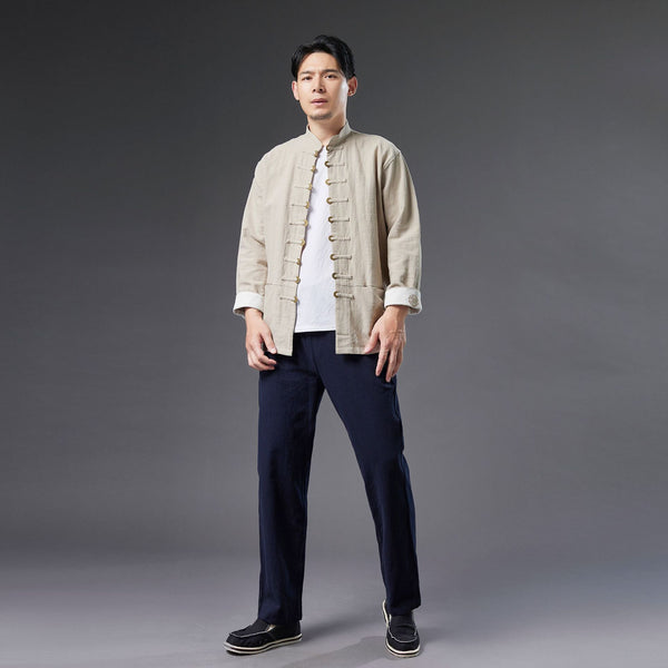 2021 Autumn NEW! Men Retro Style Linen and Cotton Long Sleeve Cardigan Thin Jacket