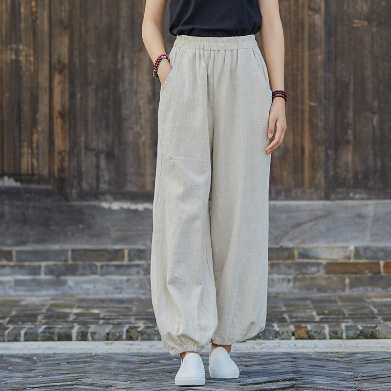 2021 Autumn NEW! Women Simple Causal Lantern Style Linen and Cotton Pants