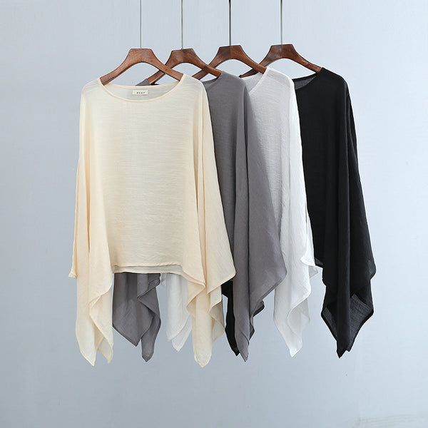 2022 Summer NEW! Women Modern Loose Style Linen and Cotton Round Necked Short Sleeves Shirt