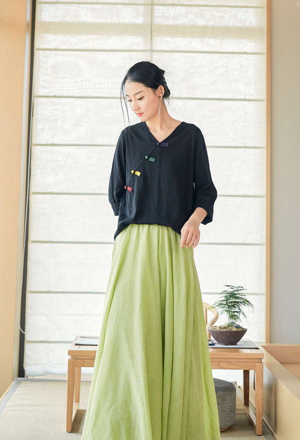 2022 Summer NEW! Women Eastern Style Linen and Cotton Mid Sleeve Shirt