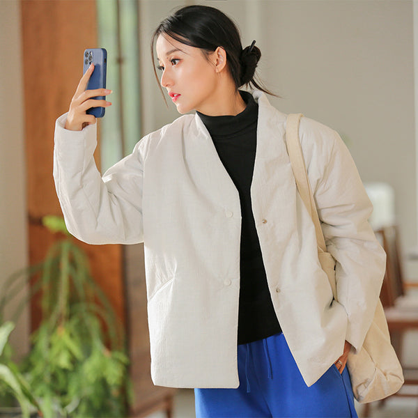 2021 Winter NEW! Women Linen and Cotton Loose Style Quilted Long-sleeved Jacket