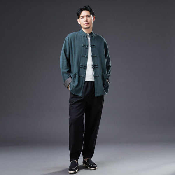 2022 Summer NEW! Men Asian Style Linen and Cotton Long Sleeve Cardigan Thin Jacket