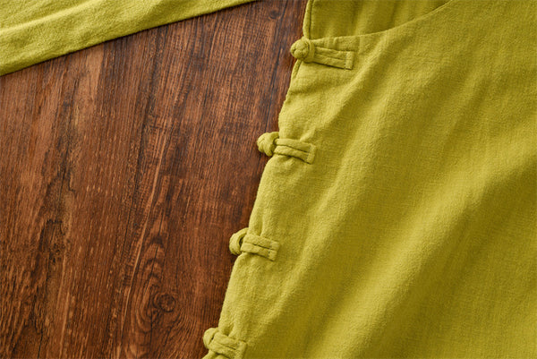 2021 Autumn NEW! Women Simple Retro Style Linen and Cotton Pure Color Top Buckle Blouse Shirt