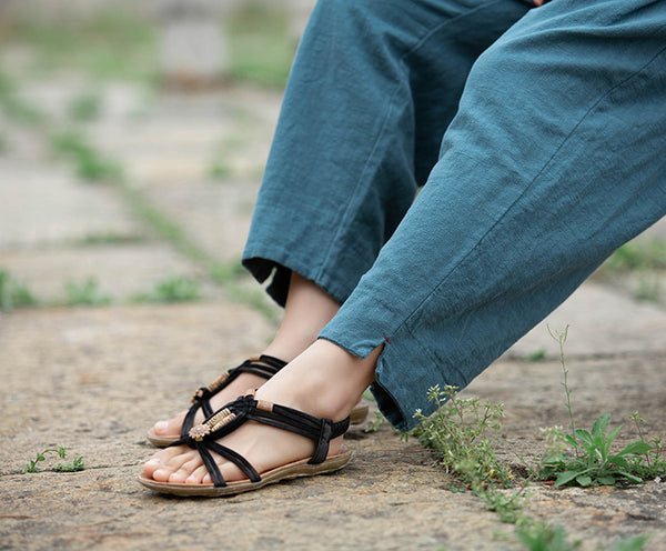 Women Linen and Cotton Causal Loose Cropped Capris