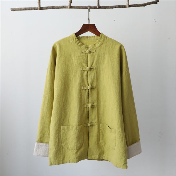Women Zen Style Linen and Cotton Long Sleeves Thin Jacket