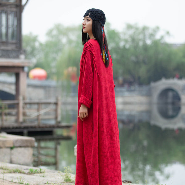 Copy of 2021 SUMMER NEW! Women Extra Large Wrinkled Linen and Cotton Long Sleeve Dress