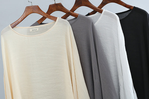 2022 Summer NEW! Women Modern Loose Style Linen and Cotton Round Necked Short Sleeves Shirt