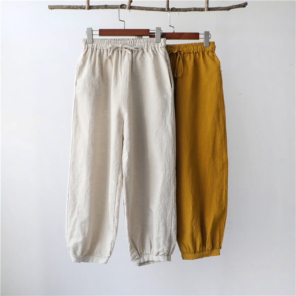 Women Lantern Style Linen and Cotton Lantern Cropped Pants