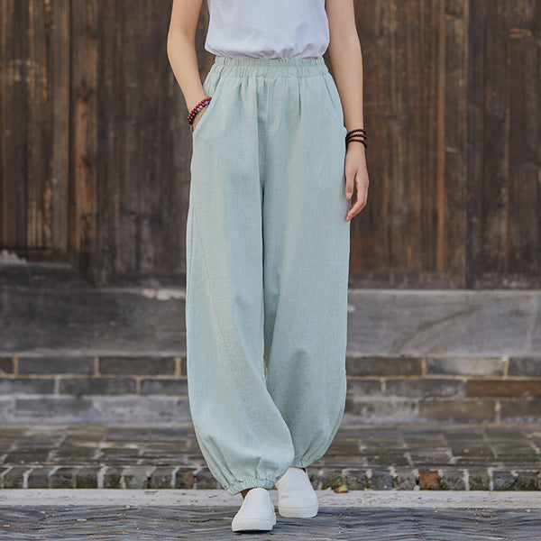 2021 Autumn NEW! Women Simple Causal Lantern Style Linen and Cotton Pants