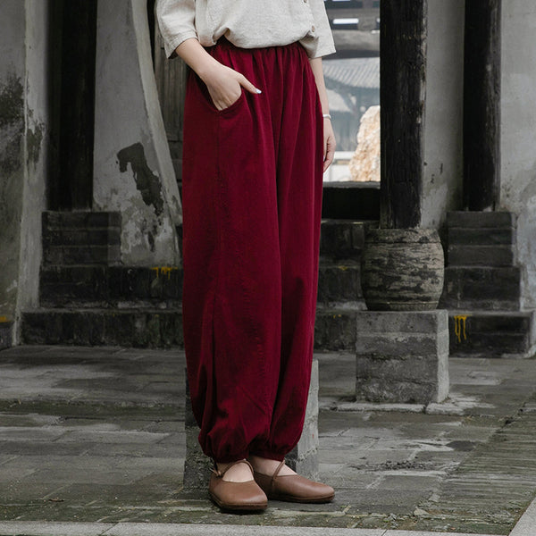 Women Retro Causal Lantern Style Linen and Cotton Patchwork Pants