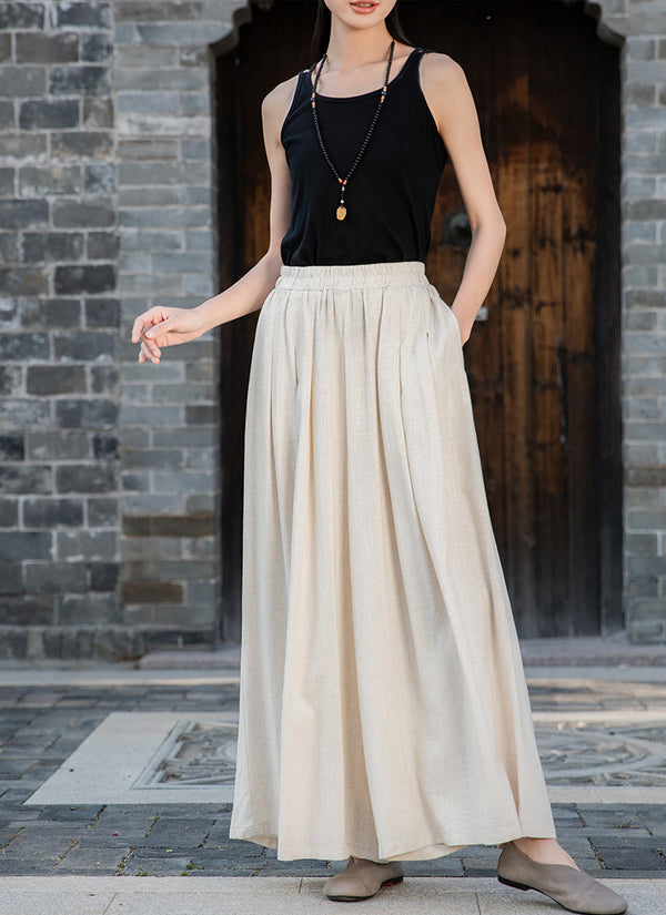 2022 Summer NEW! Women Loose Style Sand Washed Linen and Cotton Wide Legs Pants