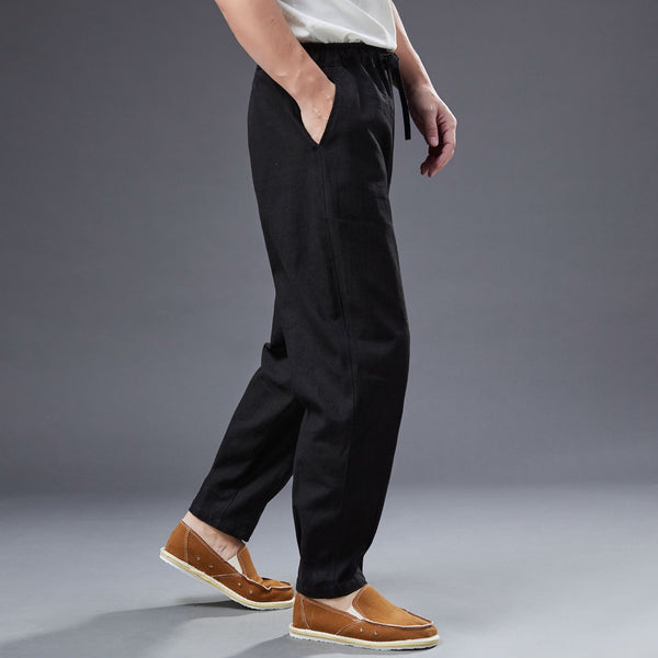 2022 Summer NEW! Men Causal Style Linen and Cotton Drawstring Small Leg Pants