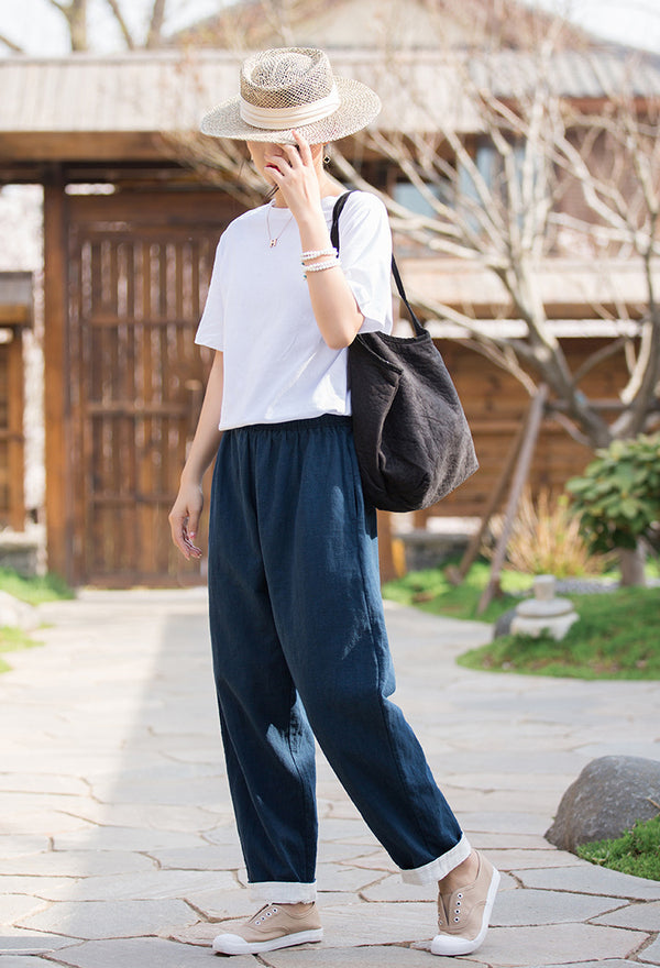 2022 Summer NEW! Women Simple Lantern Style Linen and Cotton Pants