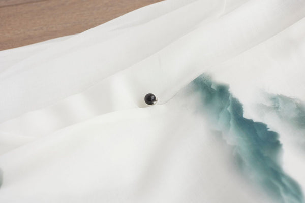 Men Classic Asian Style Linen Long Sleeve Round Neck Landscaping Printed Cheongsam