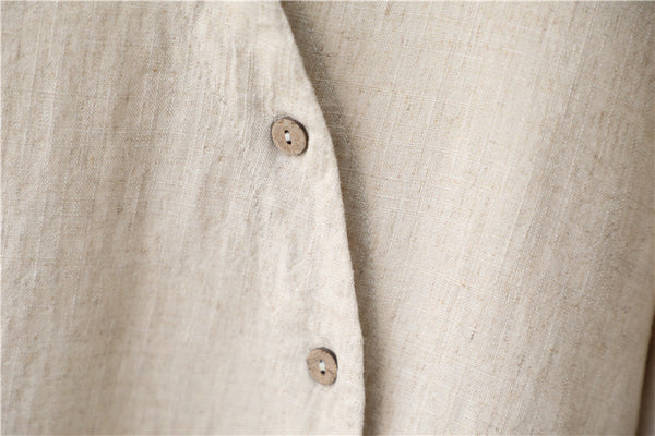 Women Linen and Cotton Middle Sleeves Cardigan Shirt