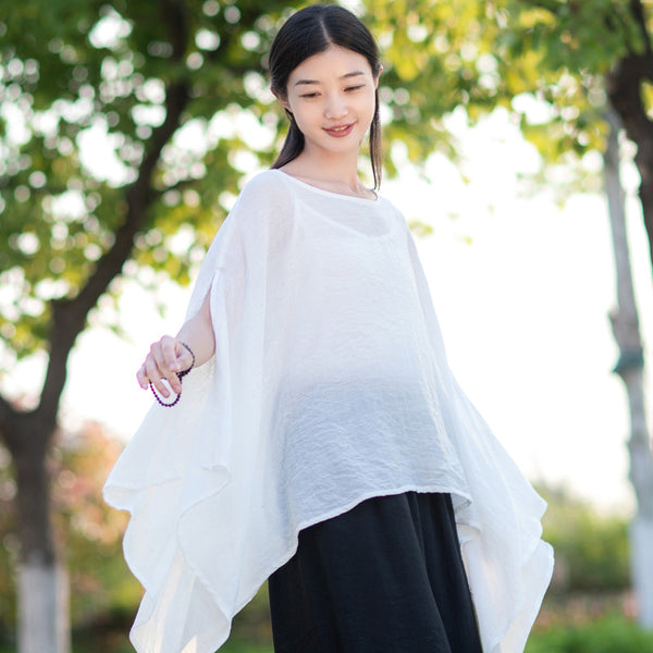 2022 Summer NEW! Women Modern Loose Style Linen and Cotton Round Necked Short Sleeves Shirt
