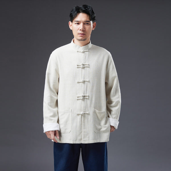 2022 Summer NEW! Men Asian Style Linen and Cotton Long Sleeve Cardigan Thin Jacket