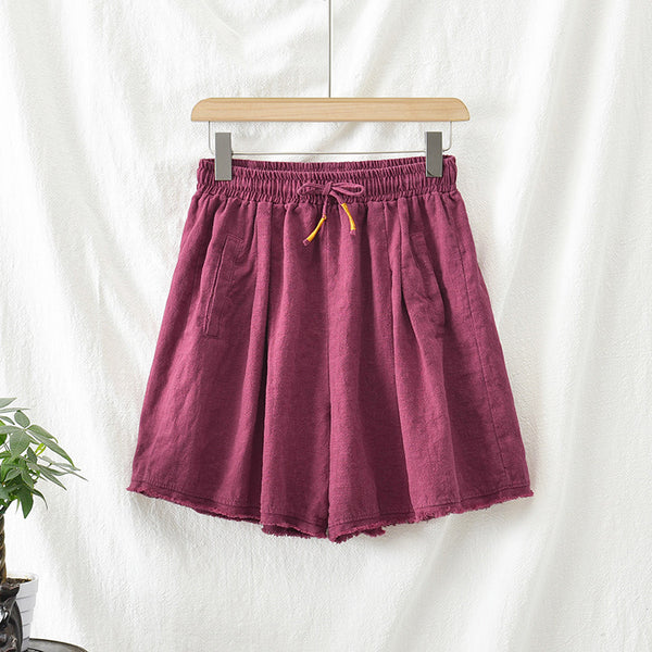 Women Simple Style Linen and Cotton Loose Shorts