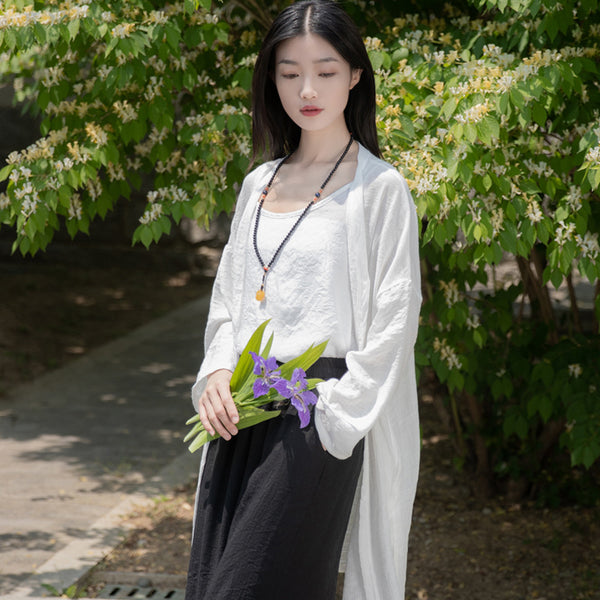 2022 Summer NEW! Women Causal Style Linen and Cotton Long Light Cardigan