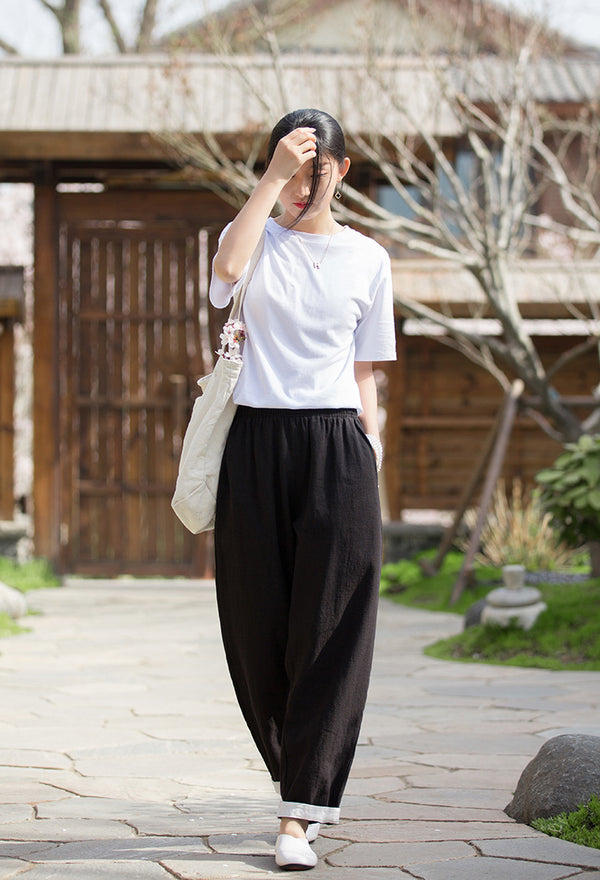 2022 Summer NEW! Women Simple Lantern Style Linen and Cotton Pants