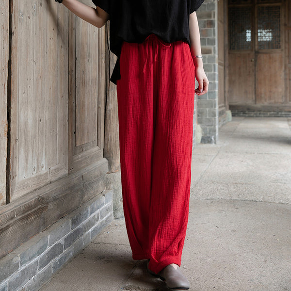Women Retro Causal Lantern Style Linen and Cotton Wrinkle Pants
