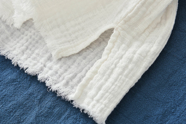 Women Linen and Cotton Sleeveless Wrinkled T-Shirt