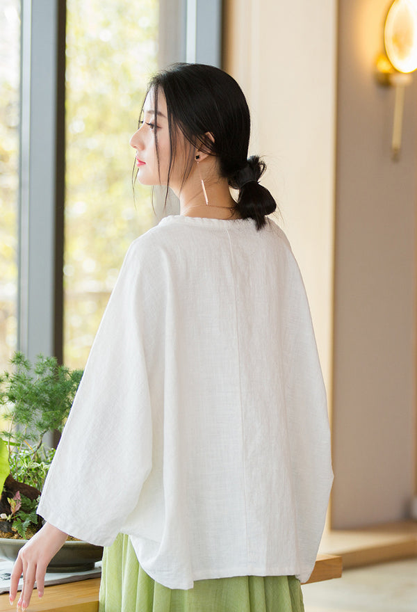 2022 Summer NEW! Women Chinese Style Linen and Cotton Loose Shirt