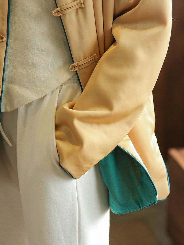 2021 Winter NEW! Women Round Collar Asian Silk Style Quilted Long-sleeved Jacket