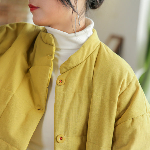 2021 Winter NEW! Women Round Collar Modern Grid Quilted Long-sleeved Thin Coat