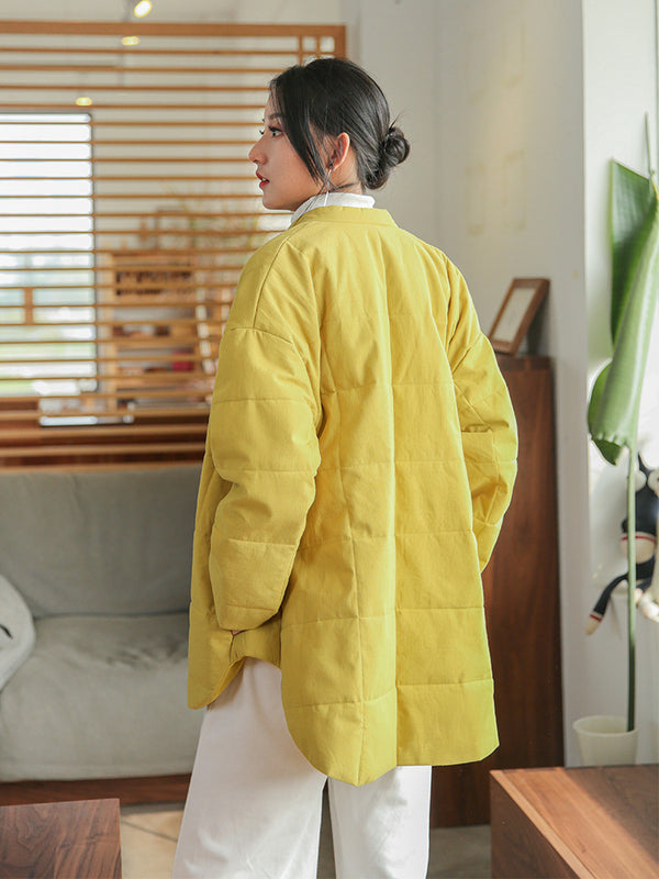 2021 Winter NEW! Women Round Collar Modern Grid Quilted Long-sleeved Thin Coat