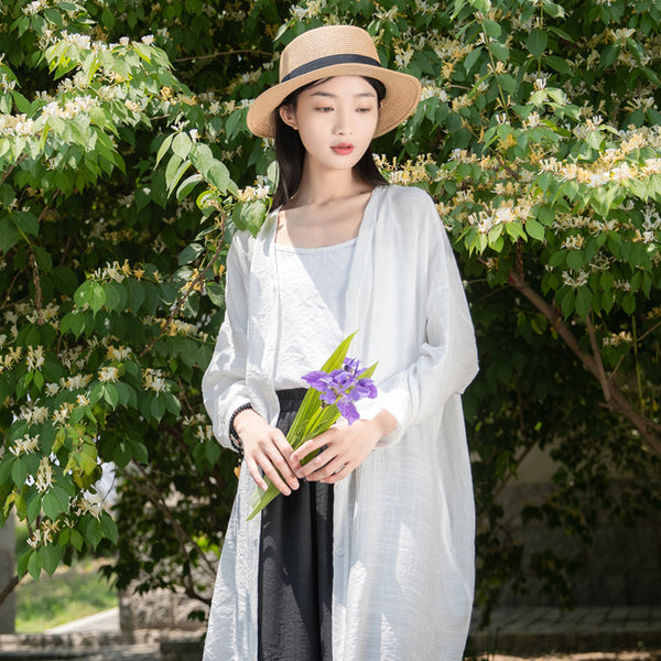 2022 Summer NEW! Women Causal Style Linen and Cotton Long Light Cardigan