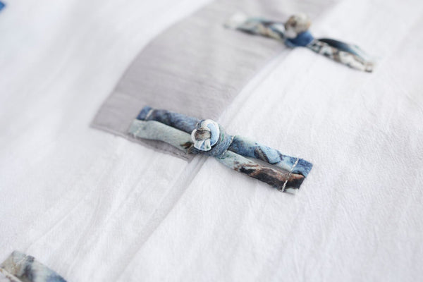 Men Retro Style Linen and Cotton Short Sleeve Patchwork Cardigan Shirts