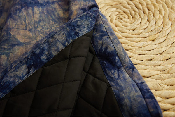 2021 Winter NEW! Men Retro Blue Dyed Linen and Cotton Quilted Tunic Type Coat