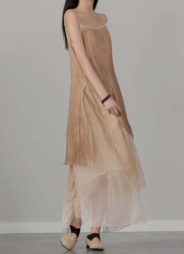 2022 Summer NEW! Women Extra Loose Comfortable Linen and Cotton Dyed Color Slip Dress