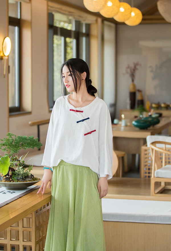2022 Summer NEW! Women Chinese Style Linen and Cotton Loose Shirt