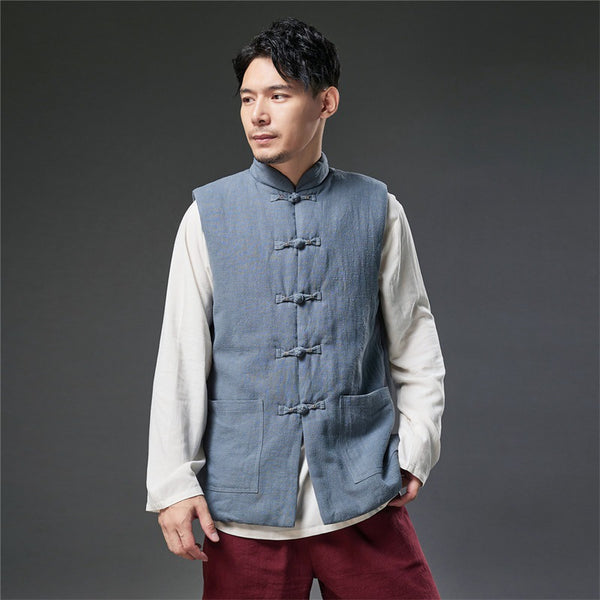 2021 Autumn NEW! Men Retro Chinese Style Linen and Cotton Quilted Vest