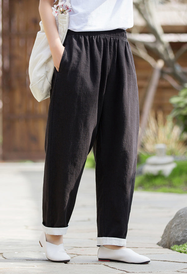 2022 Summer NEW! Women Simple Lantern Style Linen and Cotton Pants
