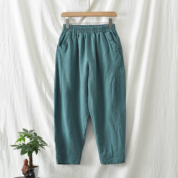 Women Linen and Cotton Causal Loose Cropped Capris