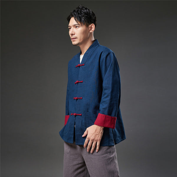 2021 Autumn NEW! Men Retro Chinese Style Linen and Cotton Long Sleeve Cardigan Thin Jacket
