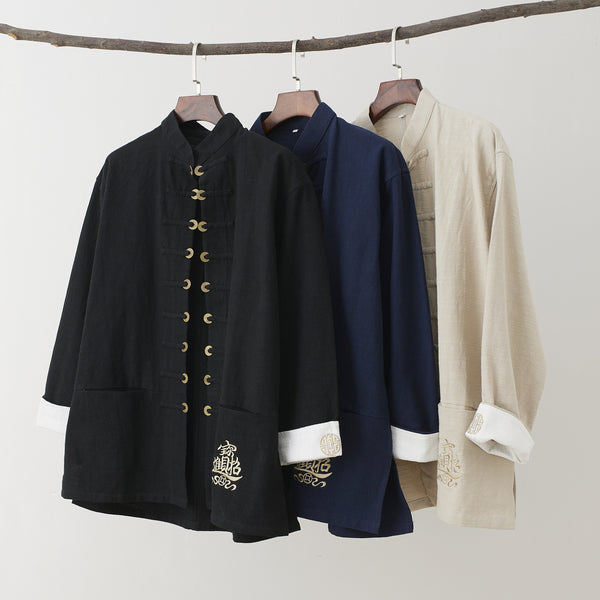 2021 Autumn NEW! Men Retro Style Linen and Cotton Long Sleeve Cardigan Thin Jacket