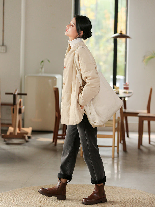 2021 Winter NEW! Women Round Collar Modern Grid Quilted Long-sleeved Thin Coat