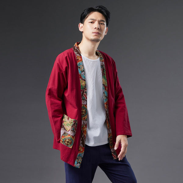 2021 Autumn NEW! Men Retro Minorities Color Linen and Cotton Long Sleeve Cardigan Thin Jacket