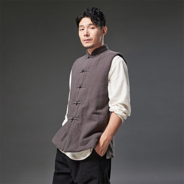 2021 Autumn NEW! Men Retro Chinese Style Linen and Cotton Quilted Vest