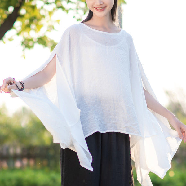 2022 Summer NEW! Women Modern Loose Style Linen and Cotton Round Necked Short Sleeves Shirt