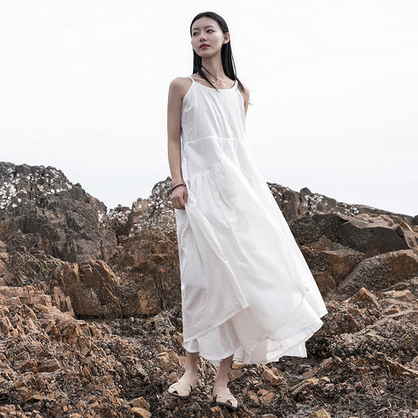 Women Loose Linen and Cotton Pure Color Slip Dress
