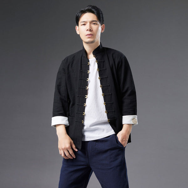 2021 Autumn NEW! Men Retro Style Linen and Cotton Long Sleeve Cardigan Thin Jacket
