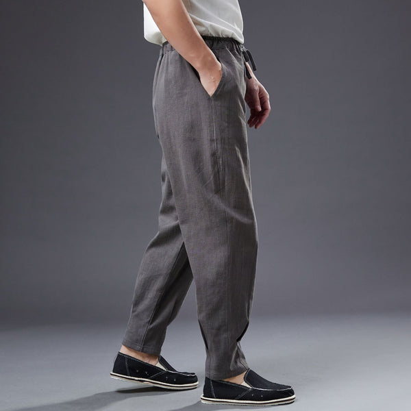2022 Summer NEW! Men Causal Style Linen and Cotton Drawstring Small Leg Pants