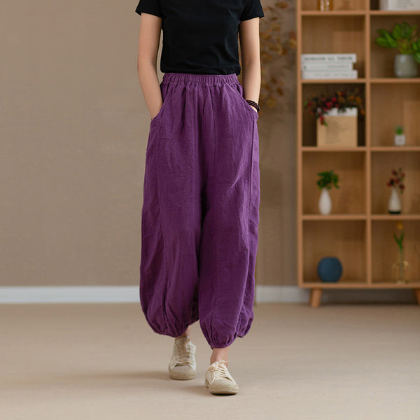 Summer NEW! Women Retro Style Linen and Cotton Harem Cropped Pants
