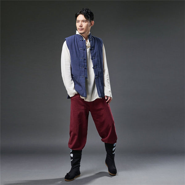 2021 Autumn NEW! Men Retro Chinese Style Linen and Cotton Quilted Vest