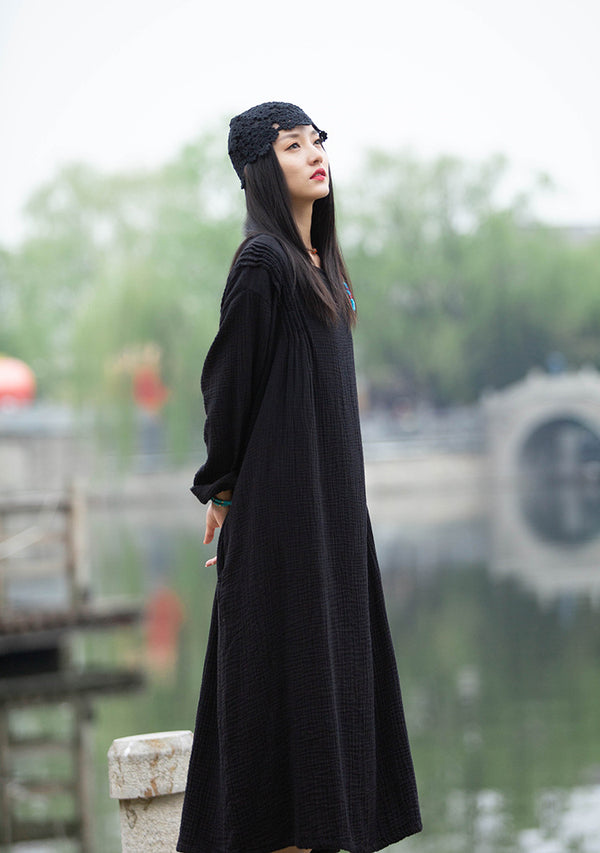 Copy of 2021 SUMMER NEW! Women Extra Large Wrinkled Linen and Cotton Long Sleeve Dress